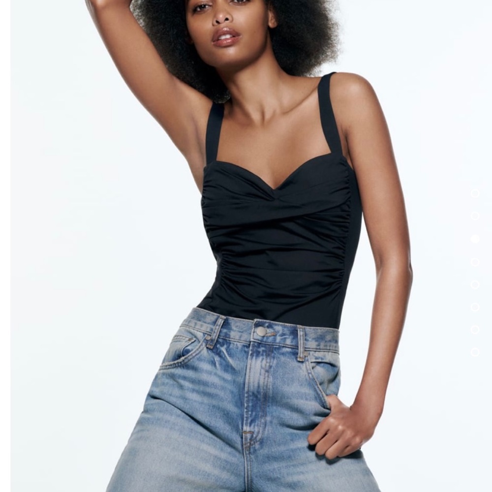 New Zara Black Draped Bodysuit M